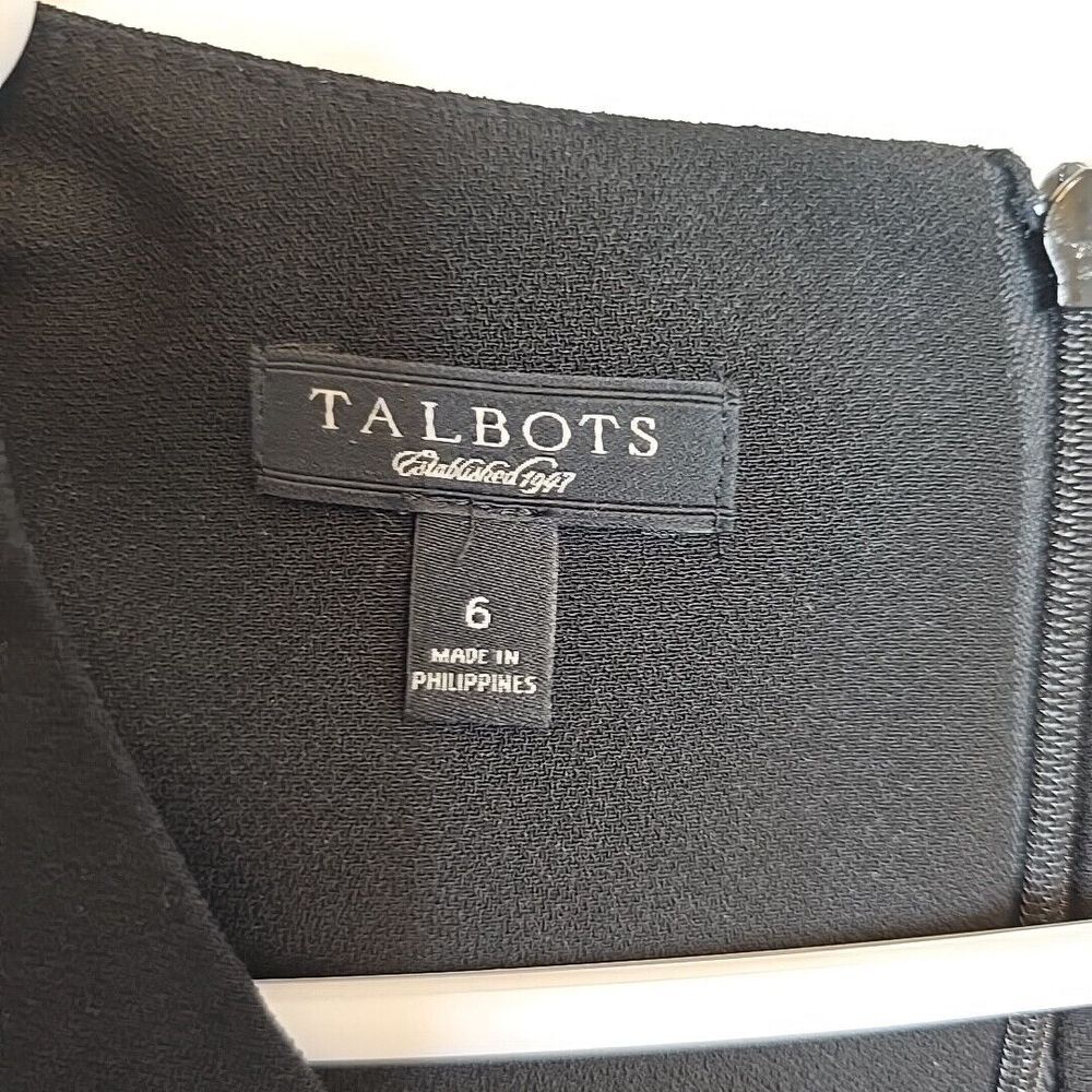 Talbots Size 6 Black Shift Dress‎ Crepe Long Sleeve Crystal Jeweled Buttons Cuff - Picture 7 of 13